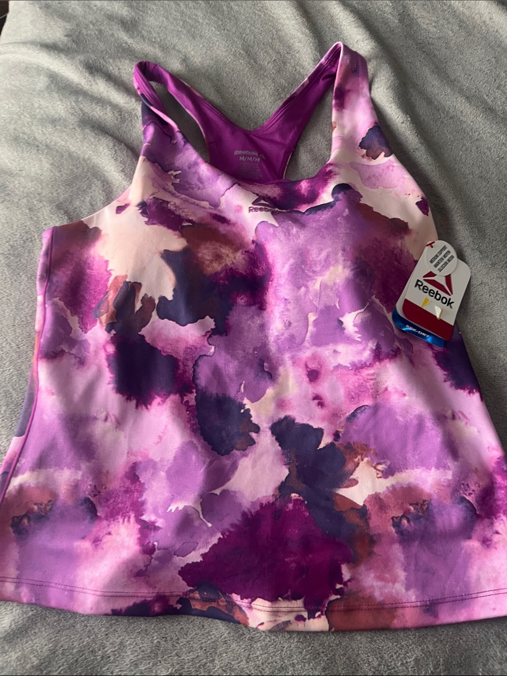 Reebok Women's Purple Pink Watercolor Racerback Tank